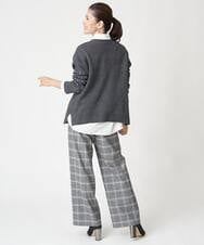 PHLAW51290 GEORGES RECH(小さいサイズ)(メゾン ドゥ サンク)  [日本製]両面起毛チェックワイドストレートラメパンツ ライトグレー