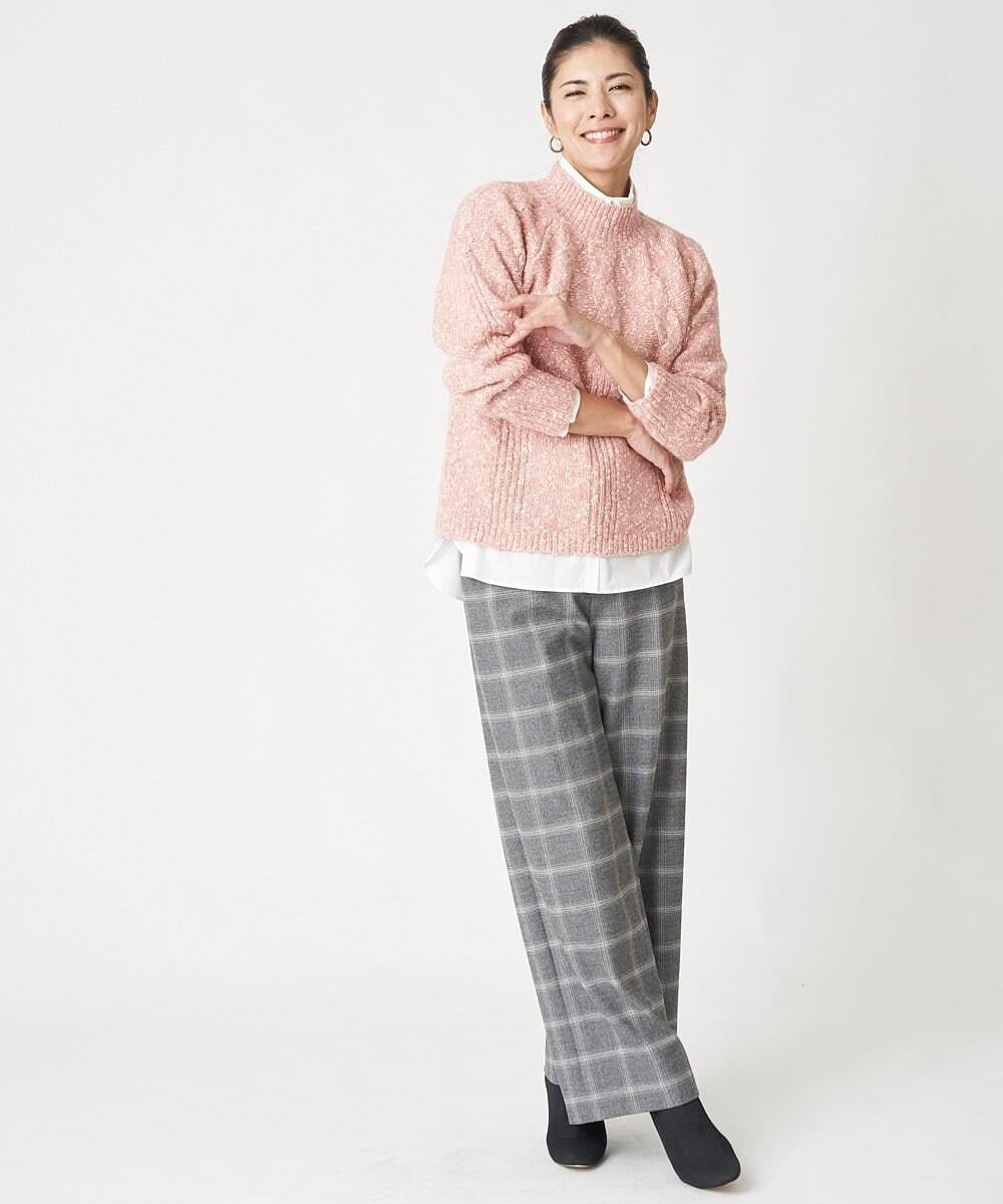 PHLAW51290 GEORGES RECH(小さいサイズ)(メゾン ドゥ サンク)  [日本製]両面起毛チェックワイドストレートラメパンツ ライトグレー