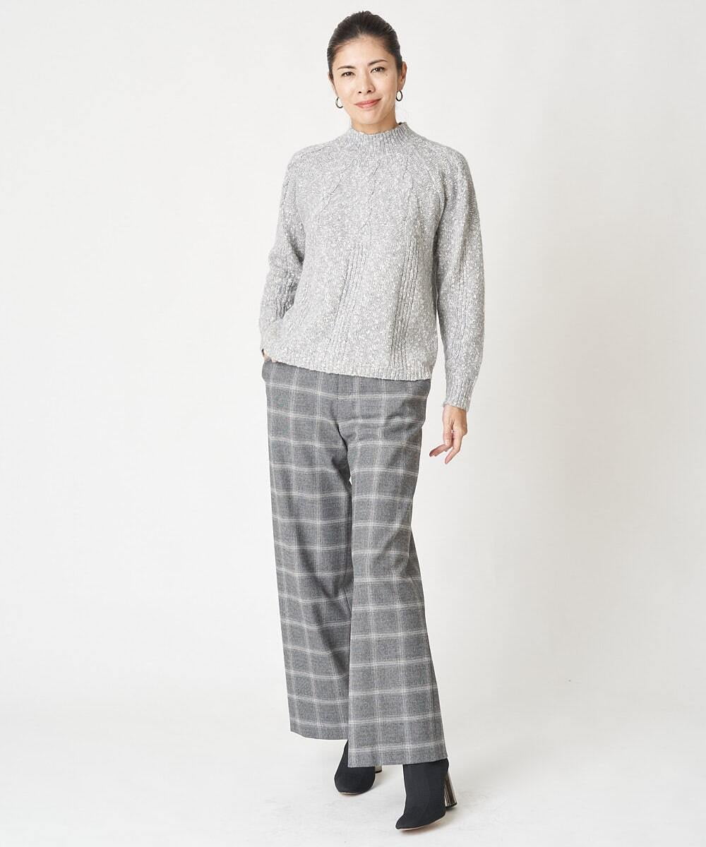 PHLAW51290 GEORGES RECH(小さいサイズ)(メゾン ドゥ サンク)  [日本製]両面起毛チェックワイドストレートラメパンツ ライトグレー