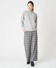 PHLAW51290 GEORGES RECH(小さいサイズ)(メゾン ドゥ サンク)  [日本製]両面起毛チェックワイドストレートラメパンツ ライトグレー