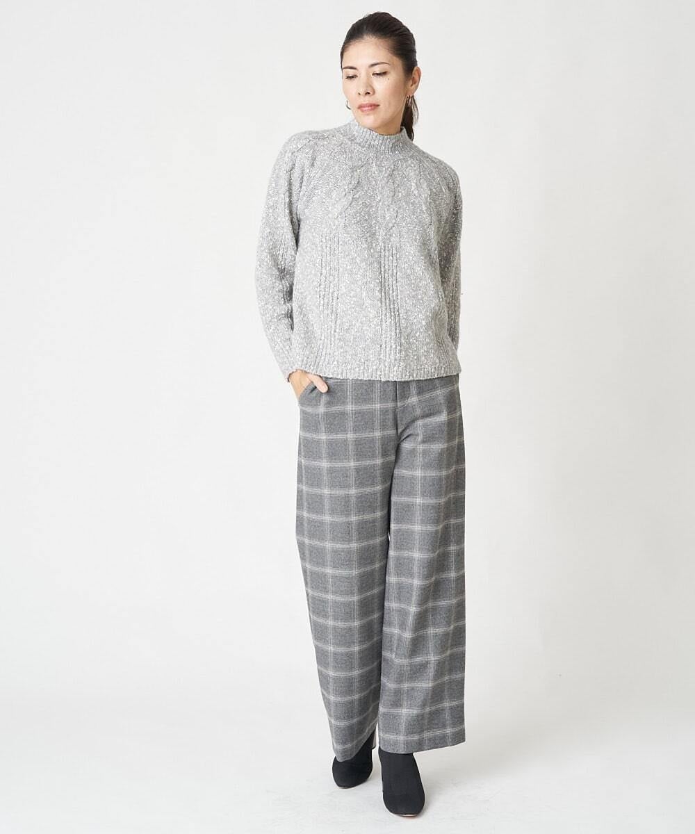 PHLAW51290 GEORGES RECH(小さいサイズ)(メゾン ドゥ サンク)  [日本製]両面起毛チェックワイドストレートラメパンツ ライトグレー