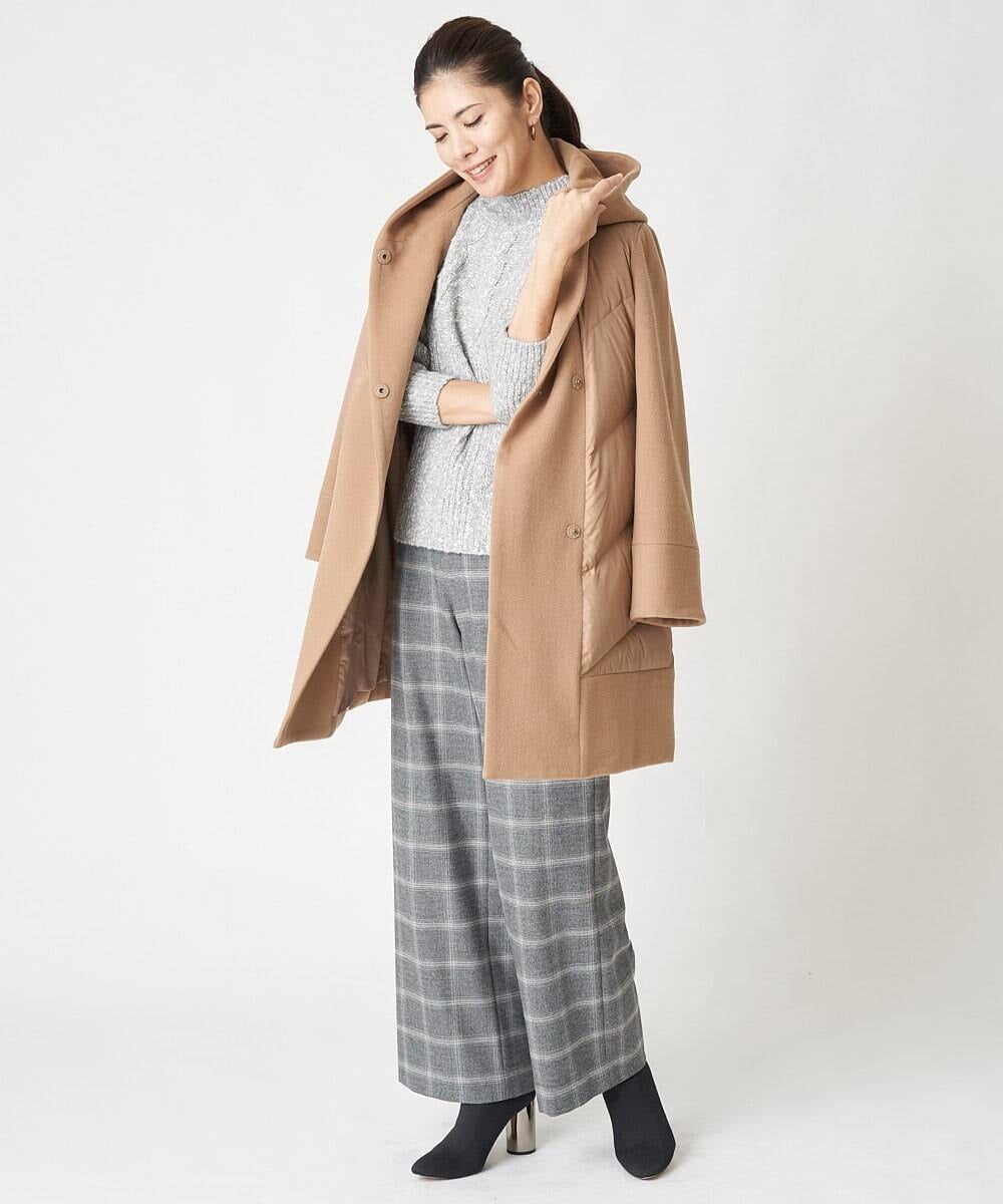 PHLAW51290 GEORGES RECH(小さいサイズ)(メゾン ドゥ サンク)  [日本製]両面起毛チェックワイドストレートラメパンツ ライトグレー