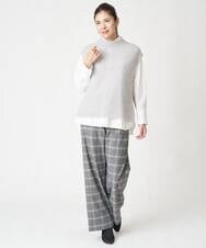 PHLAW51290 GEORGES RECH(小さいサイズ)(メゾン ドゥ サンク)  [日本製]両面起毛チェックワイドストレートラメパンツ ライトグレー