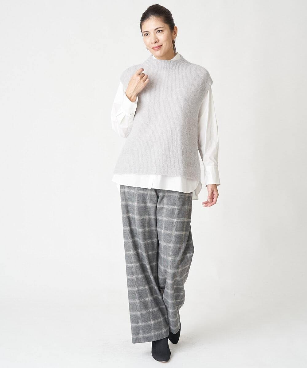 PHLAW51290 GEORGES RECH(小さいサイズ)(メゾン ドゥ サンク)  [日本製]両面起毛チェックワイドストレートラメパンツ ライトグレー