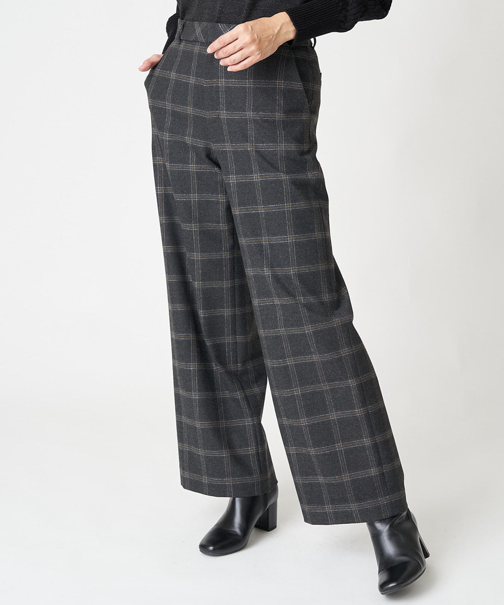 PHLAW51290 GEORGES RECH(小さいサイズ)(メゾン ドゥ サンク)  [日本製]両面起毛チェックワイドストレートラメパンツ ライトグレー