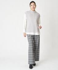 PHLAW51290 GEORGES RECH(小さいサイズ)(メゾン ドゥ サンク)  [日本製]両面起毛チェックワイドストレートラメパンツ ライトグレー