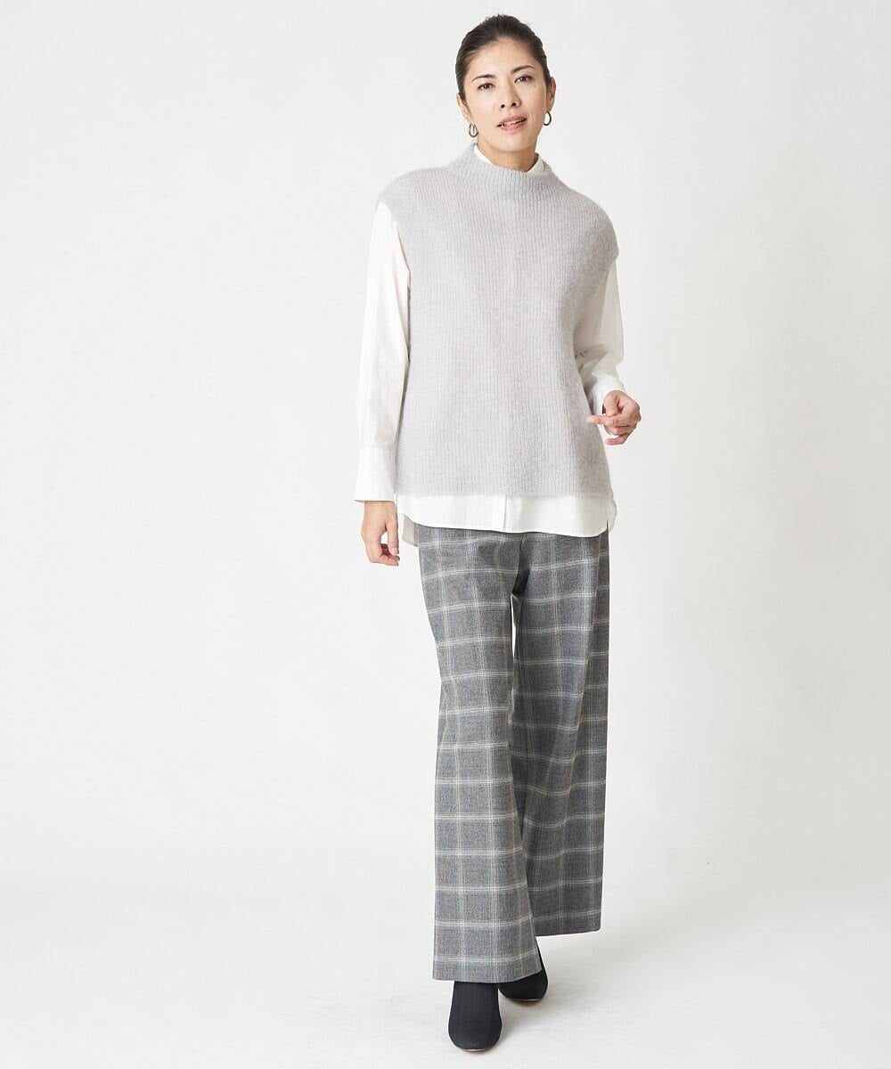 PHLAW51290 GEORGES RECH(小さいサイズ)(メゾン ドゥ サンク)  [日本製]両面起毛チェックワイドストレートラメパンツ ライトグレー