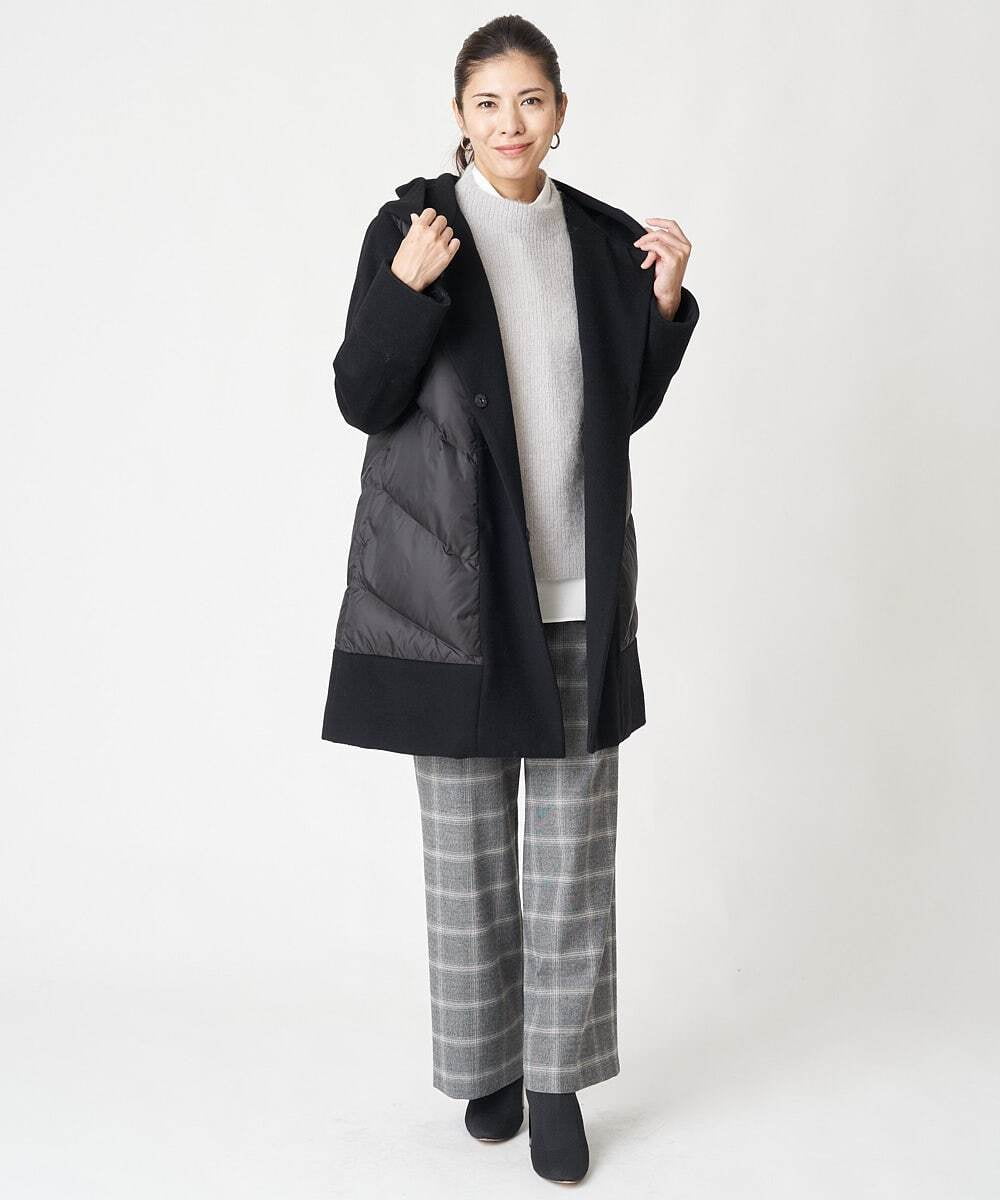 PHLAW51290 GEORGES RECH(小さいサイズ)(メゾン ドゥ サンク)  [日本製]両面起毛チェックワイドストレートラメパンツ ライトグレー