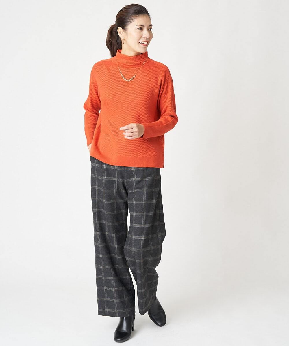 PHLAW51290 GEORGES RECH(小さいサイズ)(メゾン ドゥ サンク)  [日本製]両面起毛チェックワイドストレートラメパンツ ライトグレー