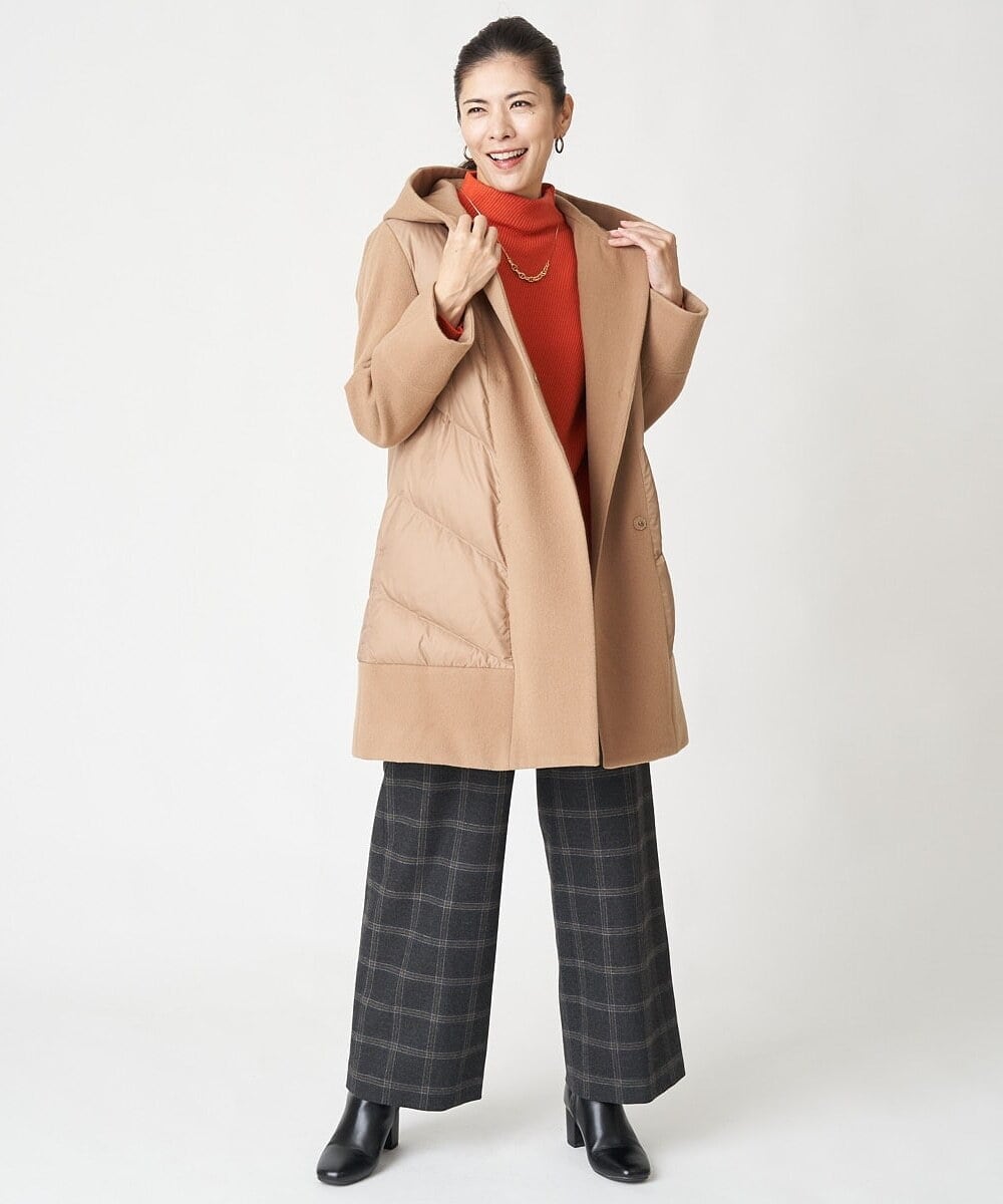 PHLAW51290 GEORGES RECH(小さいサイズ)(メゾン ドゥ サンク)  [日本製]両面起毛チェックワイドストレートラメパンツ ライトグレー