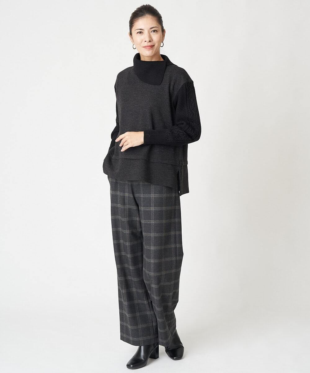 PHLAW51290 GEORGES RECH(小さいサイズ)(メゾン ドゥ サンク)  [日本製]両面起毛チェックワイドストレートラメパンツ ライトグレー