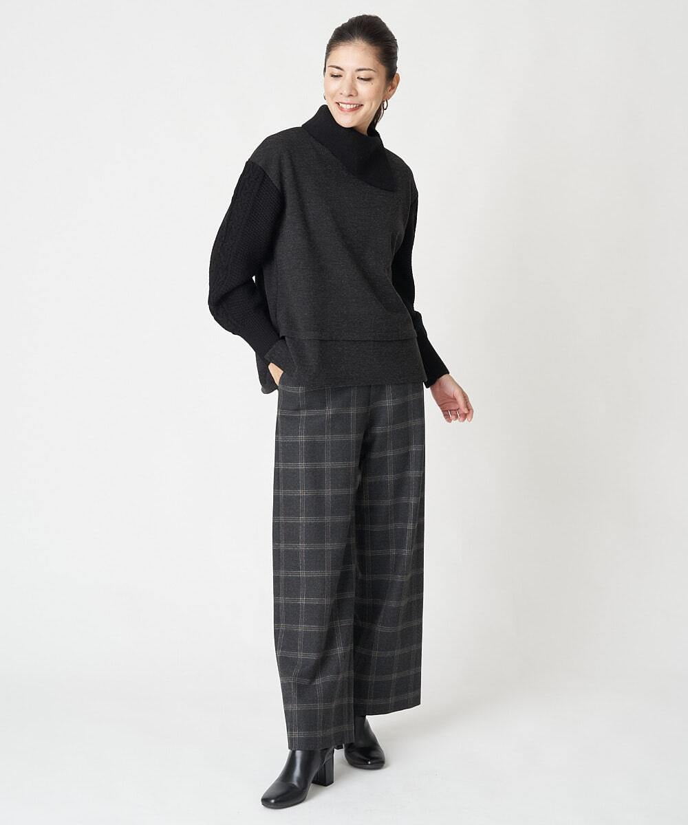 PHLAW51290 GEORGES RECH(小さいサイズ)(メゾン ドゥ サンク)  [日本製]両面起毛チェックワイドストレートラメパンツ ライトグレー