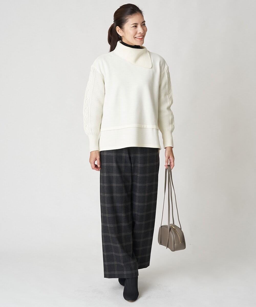 PHLAW51290 GEORGES RECH(小さいサイズ)(メゾン ドゥ サンク)  [日本製]両面起毛チェックワイドストレートラメパンツ ライトグレー