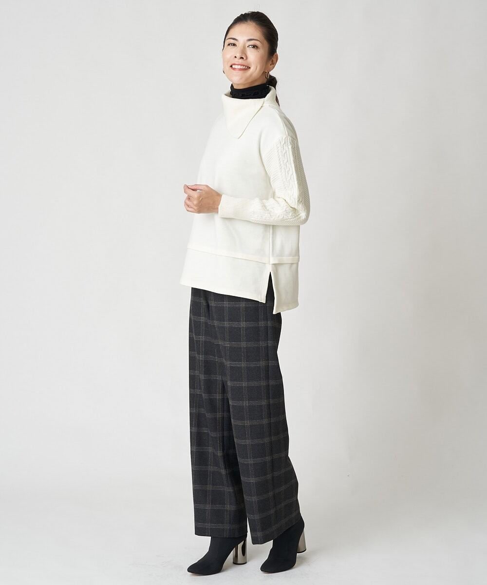 PHLAW51290 GEORGES RECH(小さいサイズ)(メゾン ドゥ サンク)  [日本製]両面起毛チェックワイドストレートラメパンツ ライトグレー