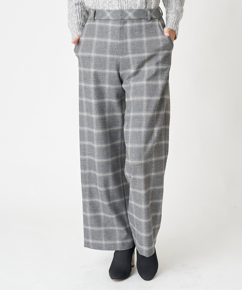 PHLAW51290 GEORGES RECH(小さいサイズ)(メゾン ドゥ サンク)  [日本製]両面起毛チェックワイドストレートラメパンツ ライトグレー