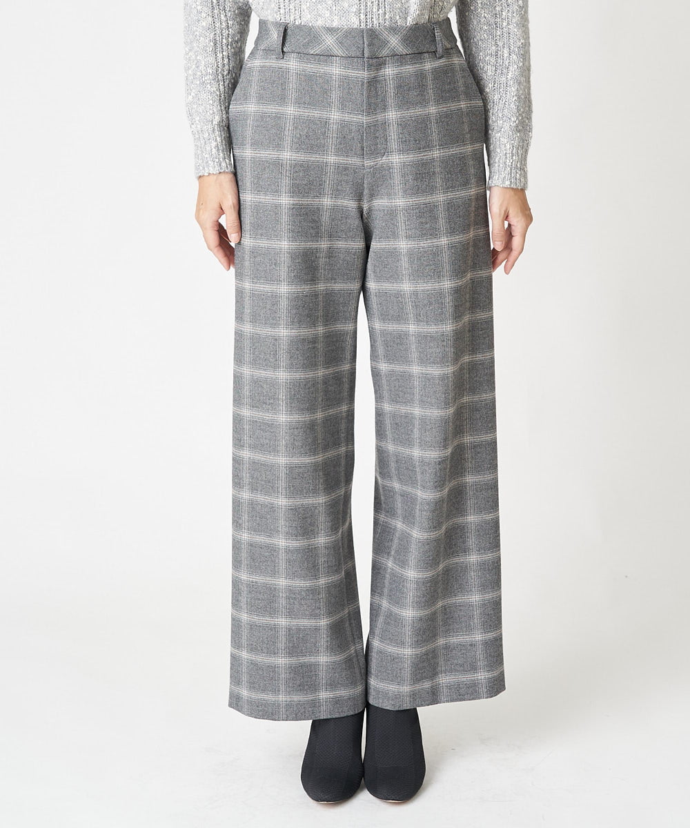 PHLAW51290 GEORGES RECH(小さいサイズ)(メゾン ドゥ サンク)  [日本製]両面起毛チェックワイドストレートラメパンツ ライトグレー