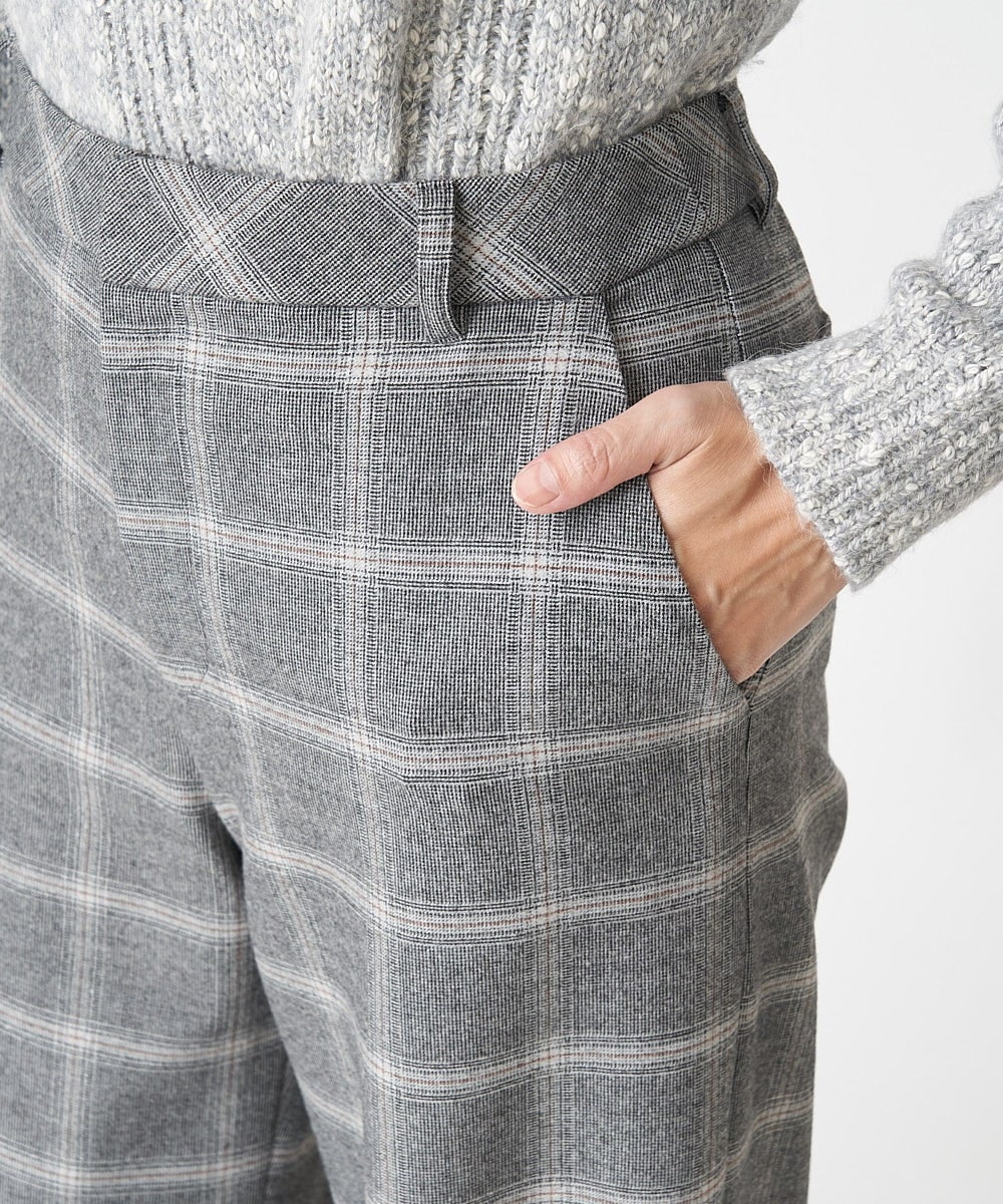 PHLAW51290 GEORGES RECH(小さいサイズ)(メゾン ドゥ サンク)  [日本製]両面起毛チェックワイドストレートラメパンツ ライトグレー