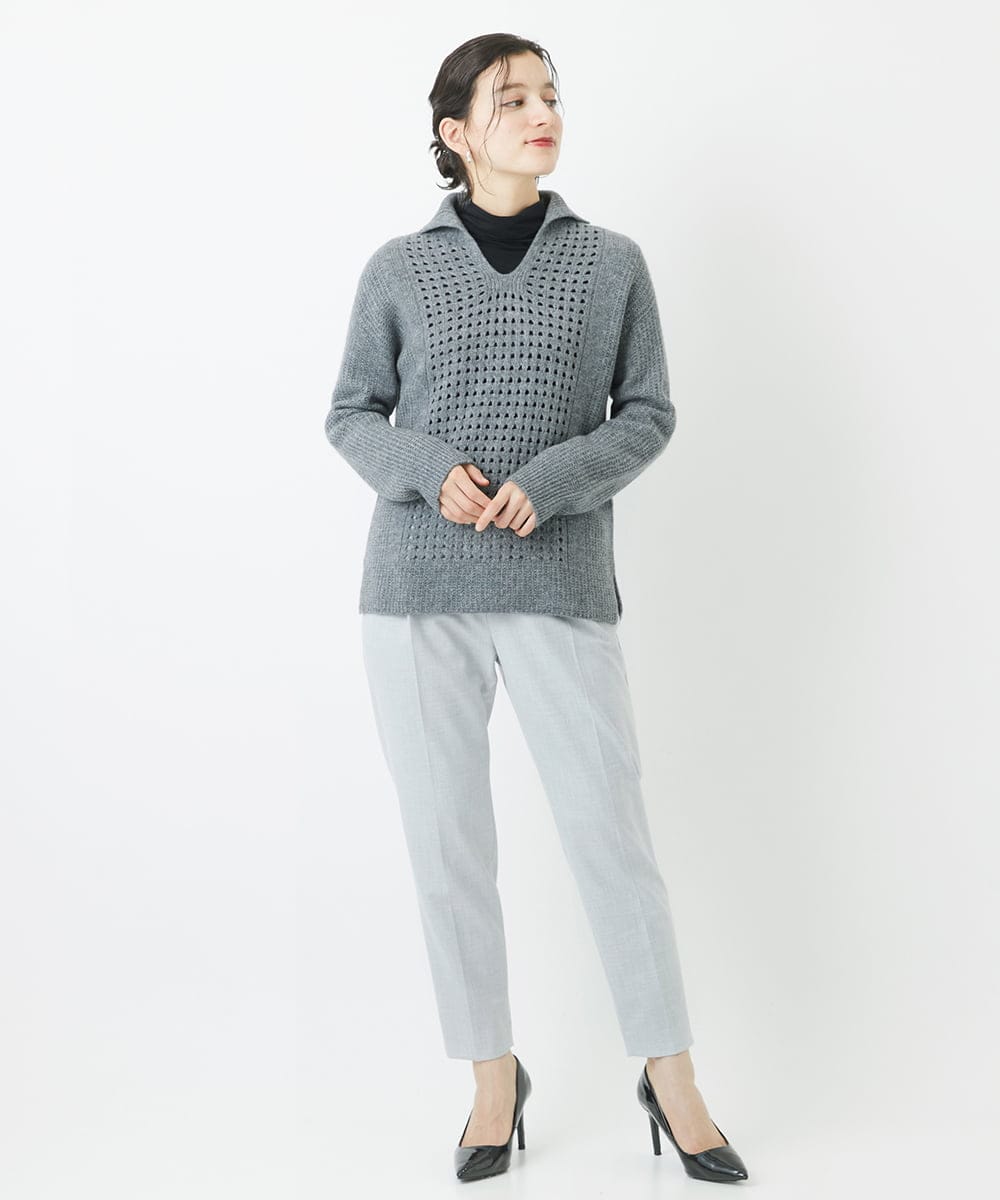 PHLCA19190 GEORGES RECH(小さいサイズ)(メゾン ドゥ サンク)  [日本製]裏起毛センタープレスストレッチテーパードパンツ ライトグレー