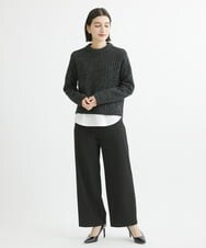 PHLCV12250 GEORGES RECH(小さいサイズ)(メゾン ドゥ サンク)  [日本製]両面起毛ストレッチワイドストレートパンツ ブラック(ストライプ柄)