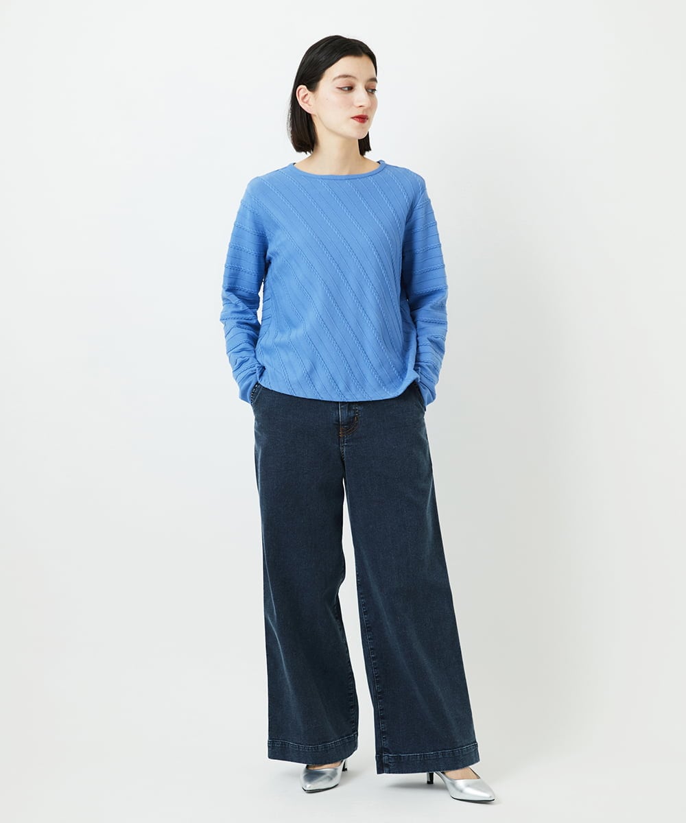 PHLEE01270 GEORGES RECH(小さいサイズ)(メゾン ドゥ サンク)  [セットアップ対応]ジャージーデニムワイドパンツ ブルー