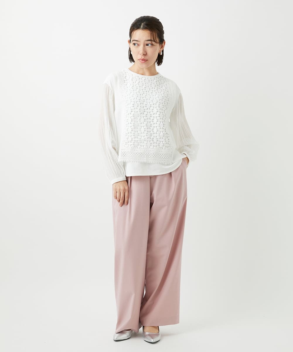 PHLEE25250 GEORGES RECH(小さいサイズ)(メゾン ドゥ サンク)  [日本製]ドロストタックワイドパンツ グレー