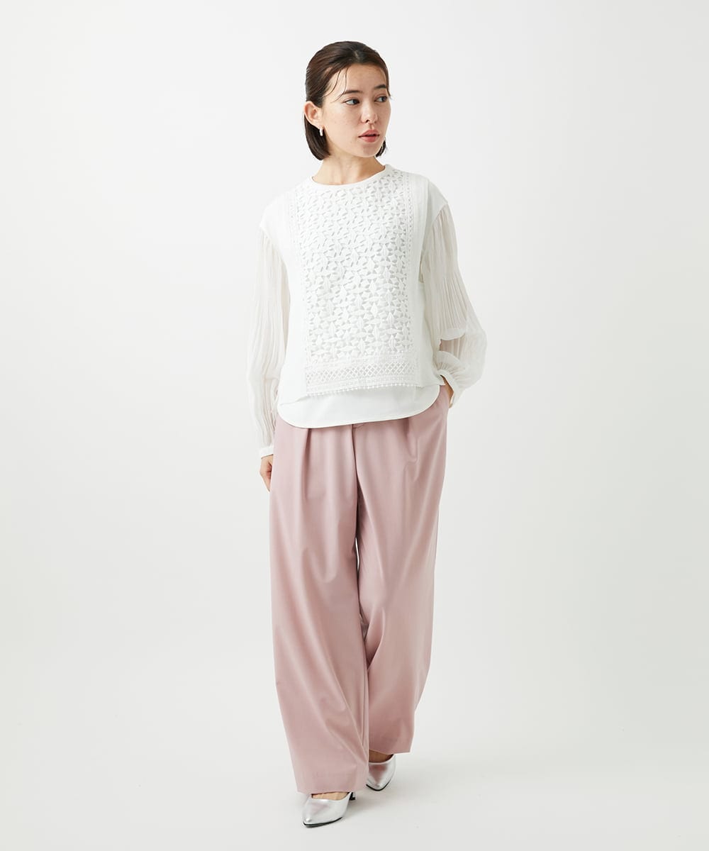 PHLEE25250 GEORGES RECH(小さいサイズ)(メゾン ドゥ サンク)  [日本製]ドロストタックワイドパンツ グレー