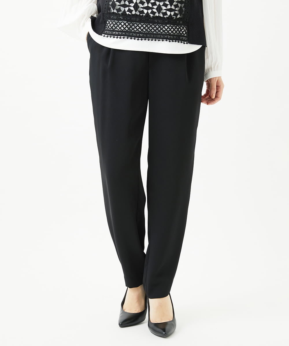 PHLEE29190 GEORGES RECH(小さいサイズ)(メゾン ドゥ サンク)  [日本製]リラックスサテンテーパードパンツ ブラック