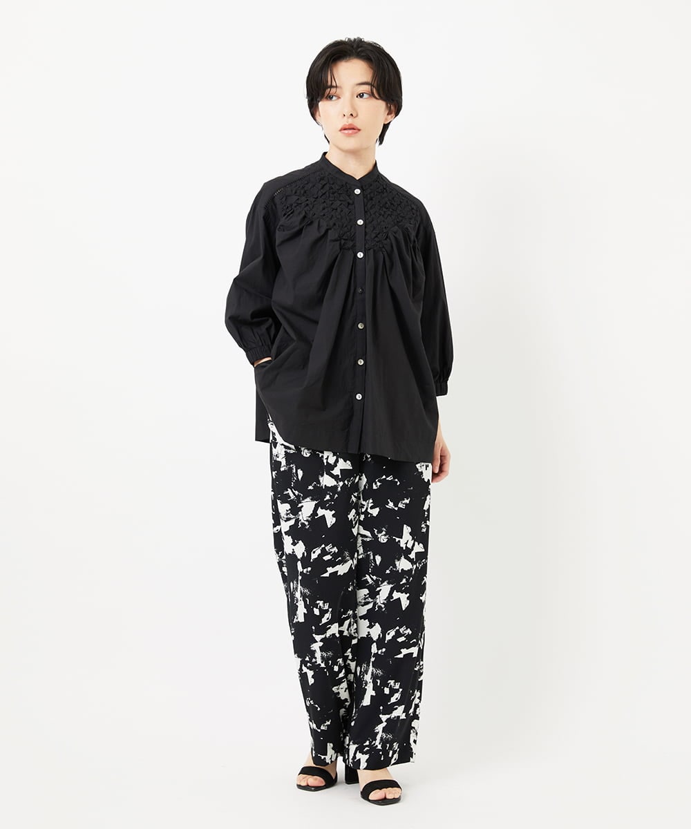 PHLGA43290 GEORGES RECH(小さいサイズ)(メゾン ドゥ サンク) [日本製]ブラッシュパターンワイドストレートパンツ ブラック