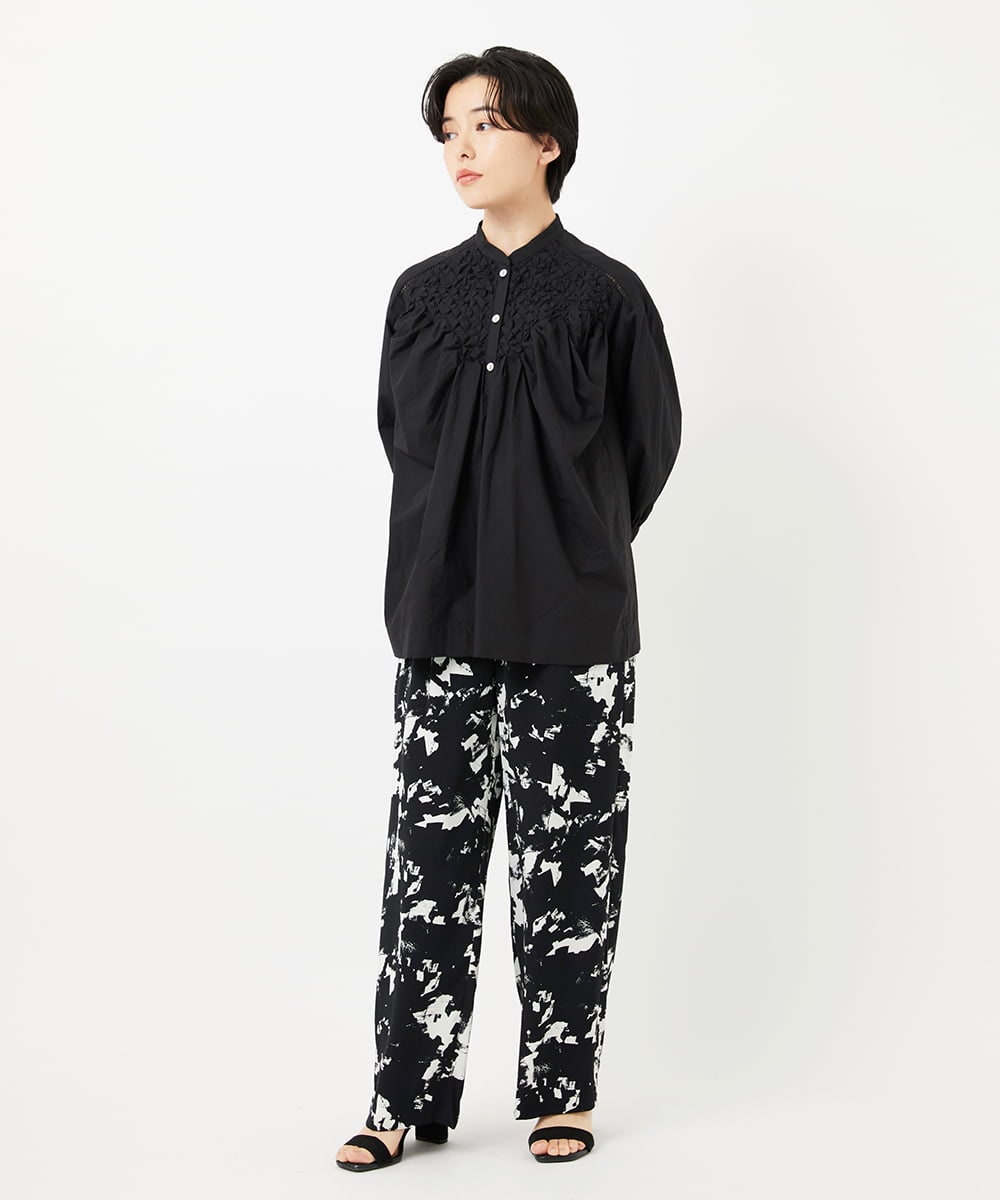 PHLGA43290 GEORGES RECH(小さいサイズ)(メゾン ドゥ サンク) [日本製]ブラッシュパターンワイドストレートパンツ ブラック