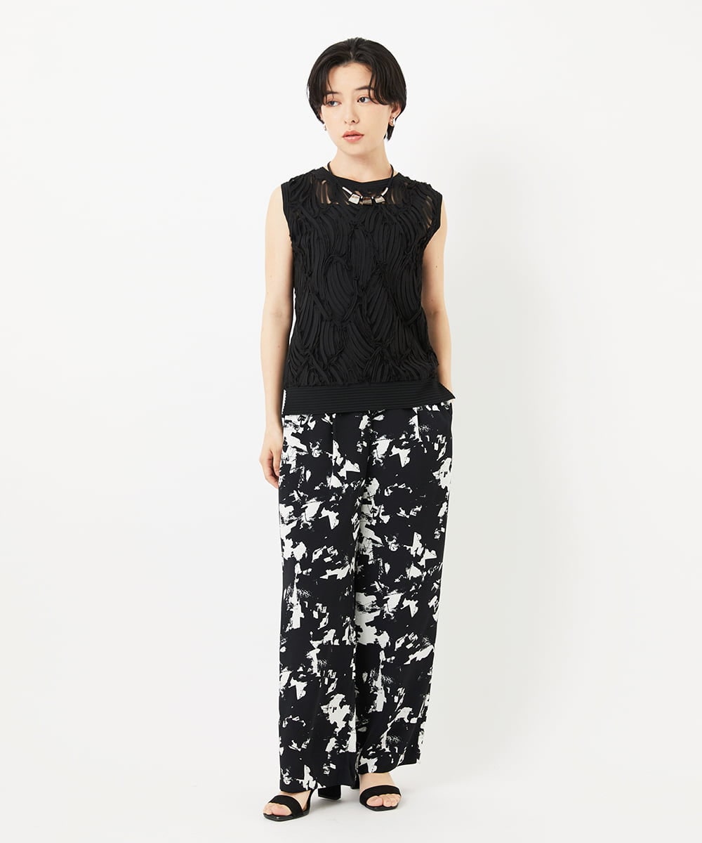 PHLGA43290 GEORGES RECH(小さいサイズ)(メゾン ドゥ サンク) [日本製]ブラッシュパターンワイドストレートパンツ ブラック
