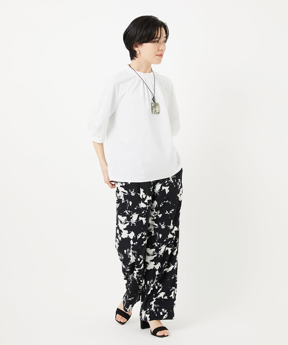PHLGA43290 GEORGES RECH(小さいサイズ)(メゾン ドゥ サンク) [日本製]ブラッシュパターンワイドストレートパンツ ブラック