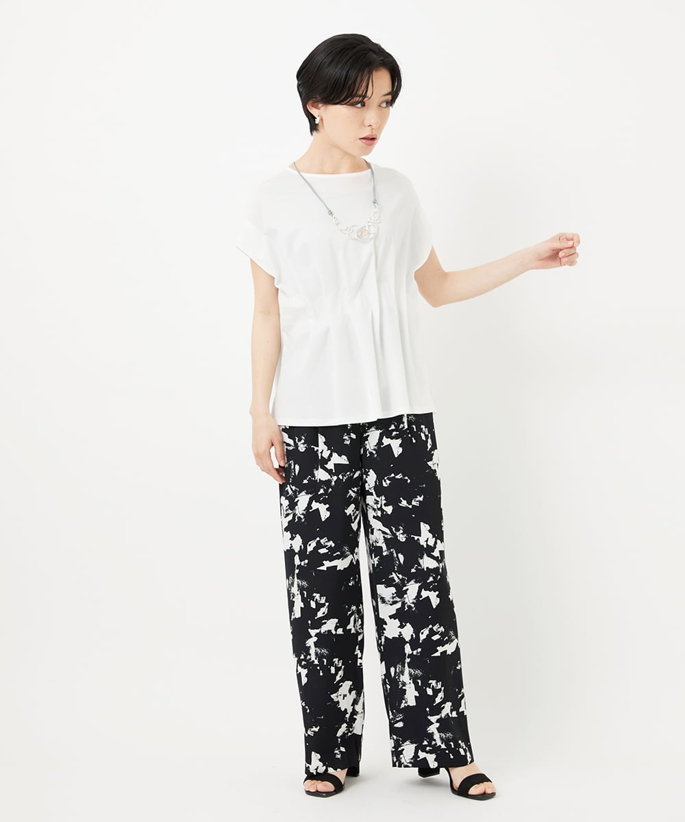 PHLGA43290 GEORGES RECH(小さいサイズ)(メゾン ドゥ サンク) [日本製]ブラッシュパターンワイドストレートパンツ ブラック