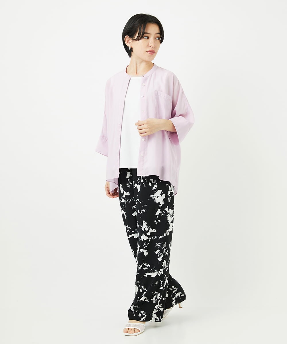 PHLGA43290 GEORGES RECH(小さいサイズ)(メゾン ドゥ サンク) [日本製]ブラッシュパターンワイドストレートパンツ ブラック