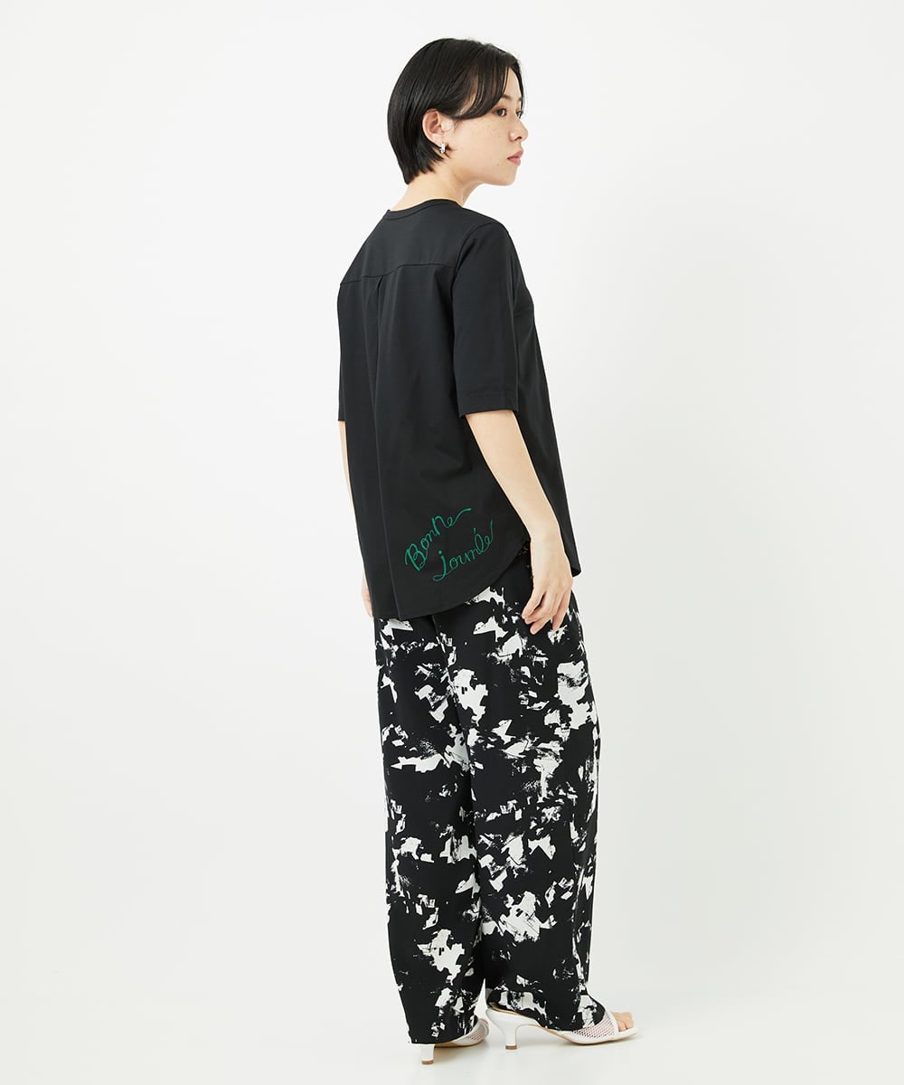 PHLGA43290 GEORGES RECH(小さいサイズ)(メゾン ドゥ サンク) [日本製]ブラッシュパターンワイドストレートパンツ ブラック