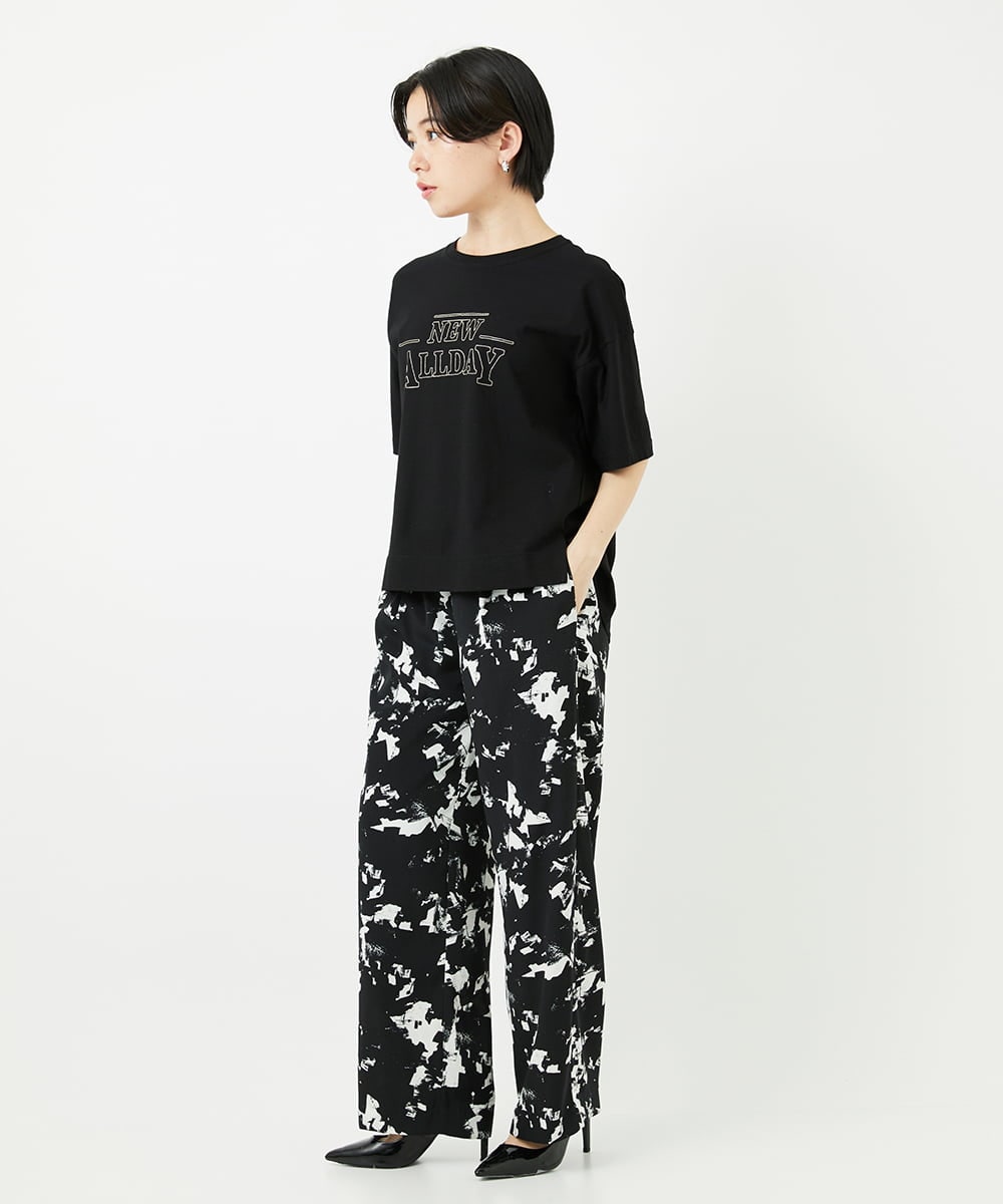 PHLGA43290 GEORGES RECH(小さいサイズ)(メゾン ドゥ サンク) [日本製]ブラッシュパターンワイドストレートパンツ ブラック
