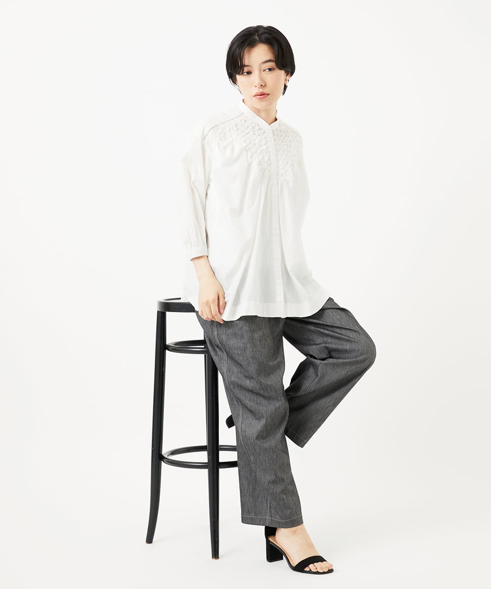 PHLGA49270 GEORGES RECH(小さいサイズ)(メゾン ドゥ サンク)  [日本製]デニムライクリネンワイドパンツ ブラック
