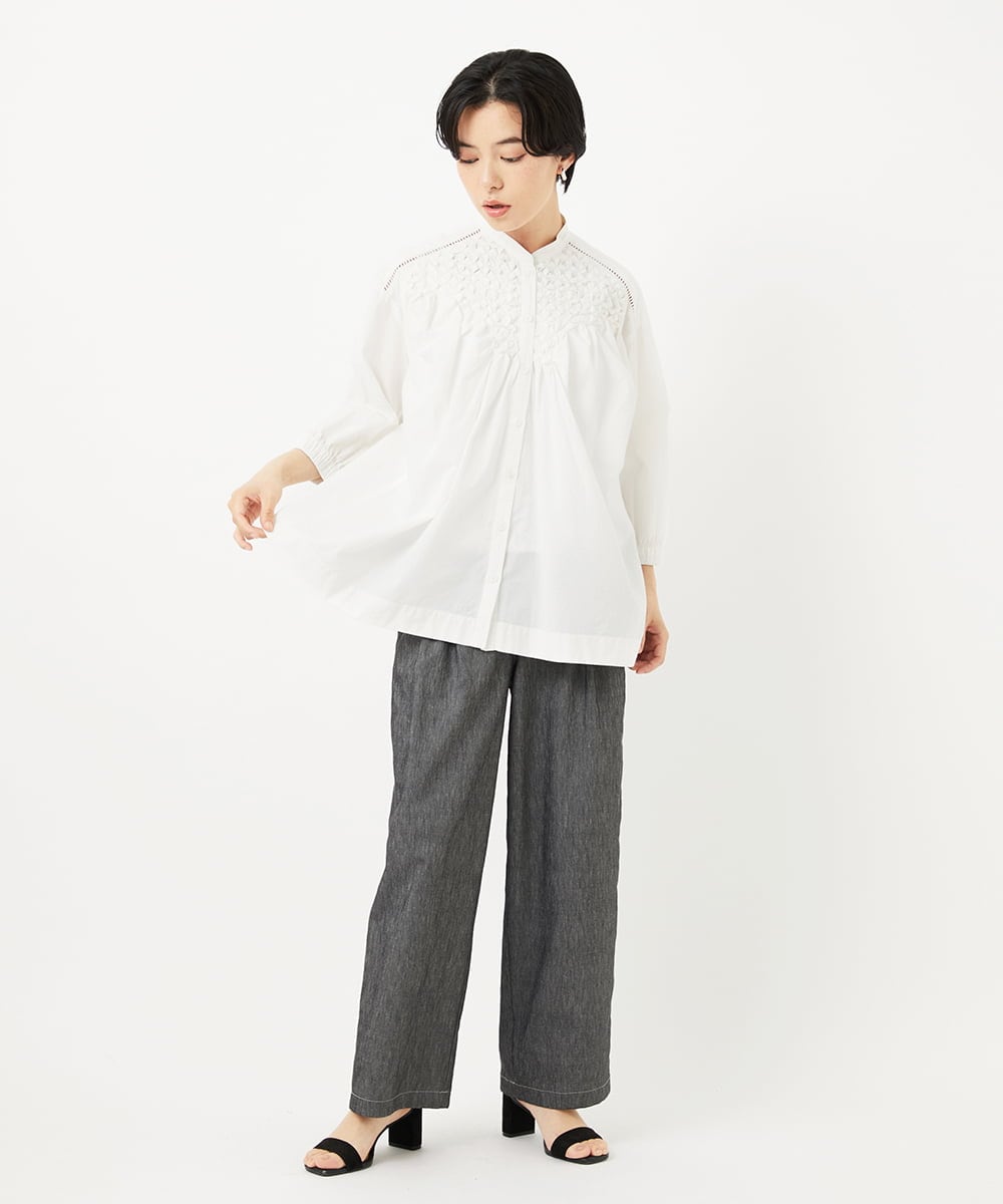 PHLGA49270 GEORGES RECH(小さいサイズ)(メゾン ドゥ サンク)  [日本製]デニムライクリネンワイドパンツ ブラック