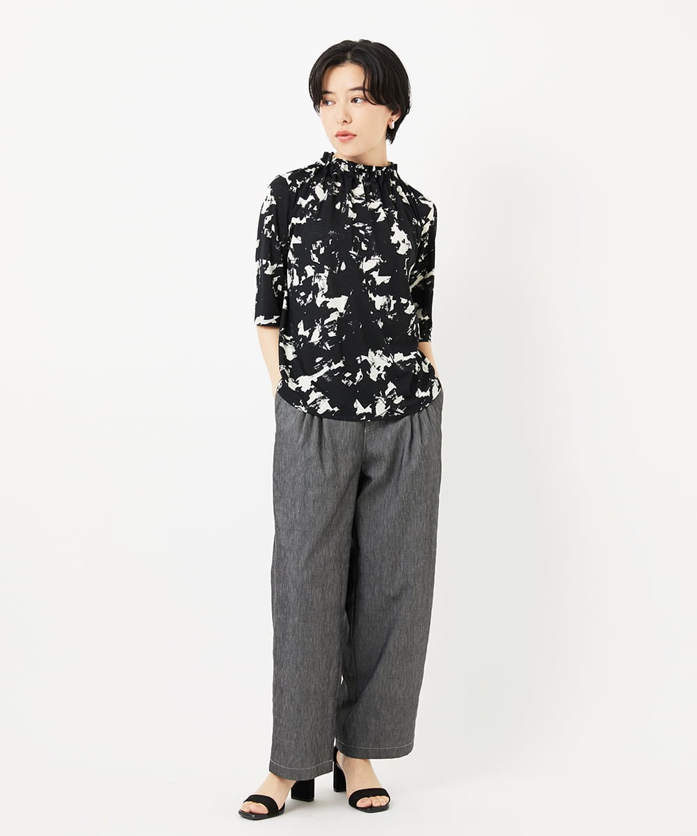 PHLGA49270 GEORGES RECH(小さいサイズ)(メゾン ドゥ サンク)  [日本製]デニムライクリネンワイドパンツ ブラック