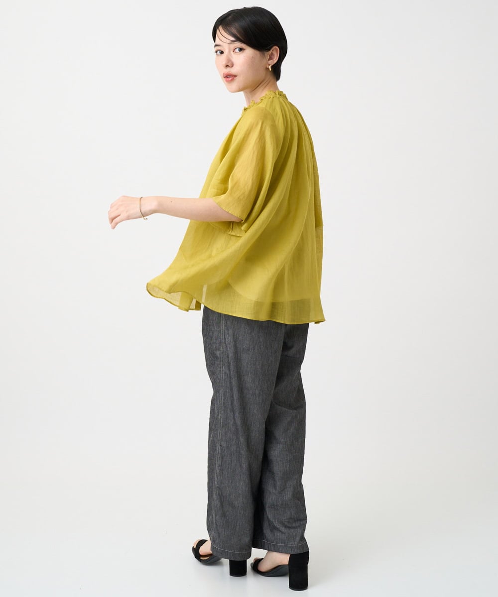 PHLGA49270 GEORGES RECH(小さいサイズ)(メゾン ドゥ サンク)  [日本製]デニムライクリネンワイドパンツ ブラック