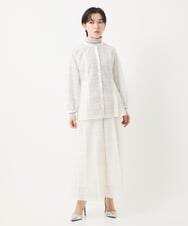 PHLGB34270 GEORGES RECH(小さいサイズ)(メゾン ドゥ サンク) 幾何ボーダーレースワイドプリーツワイドパンツ アイボリー
