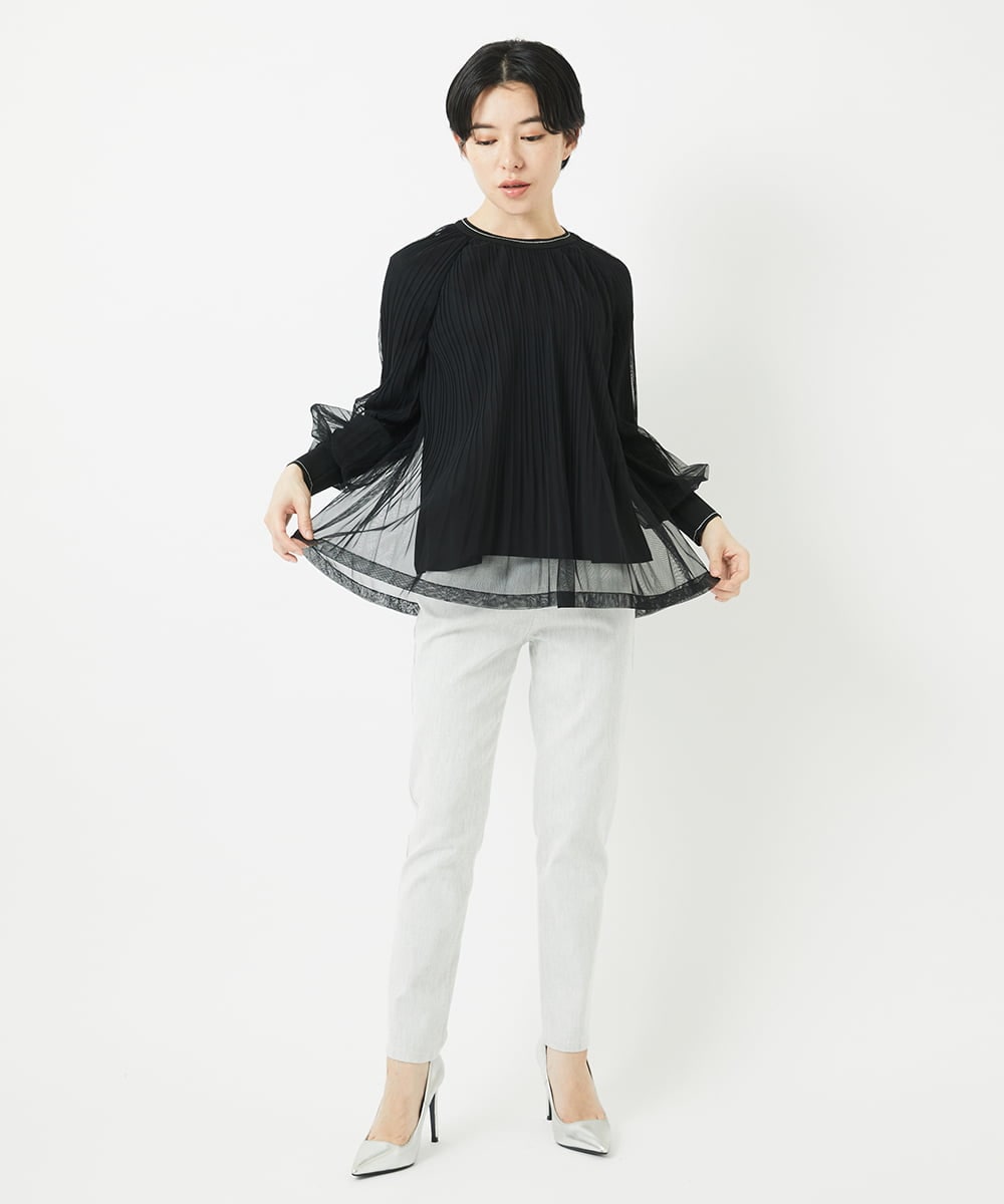 PHLGB50250 GEORGES RECH(小さいサイズ)(メゾン ドゥ サンク) ストレッチスリムホワイトデニムパンツ ライトグレー