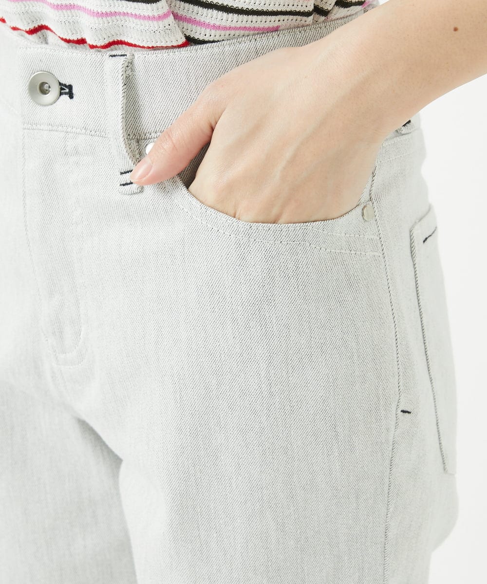 PHLGB50250 GEORGES RECH(小さいサイズ)(メゾン ドゥ サンク) ストレッチスリムホワイトデニムパンツ ライトグレー