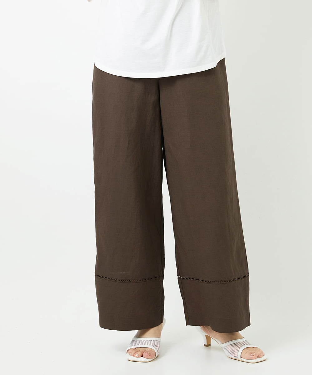 PHLGD31290 GEORGES RECH(小さいサイズ)(メゾン ドゥ サンク)  [セットアップ対応]フレンチリネンハシゴレースワイドパンツ ブラウン