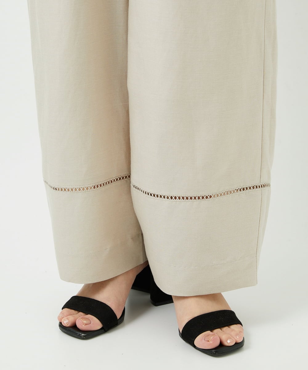 PHLGD31290 GEORGES RECH(小さいサイズ)(メゾン ドゥ サンク)  [セットアップ対応]フレンチリネンハシゴレースワイドパンツ ブラウン