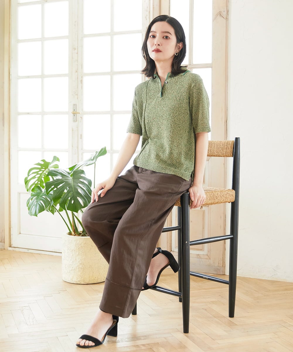 PHLGD31290 GEORGES RECH(小さいサイズ)(メゾン ドゥ サンク)  [セットアップ対応]フレンチリネンハシゴレースワイドパンツ ブラウン