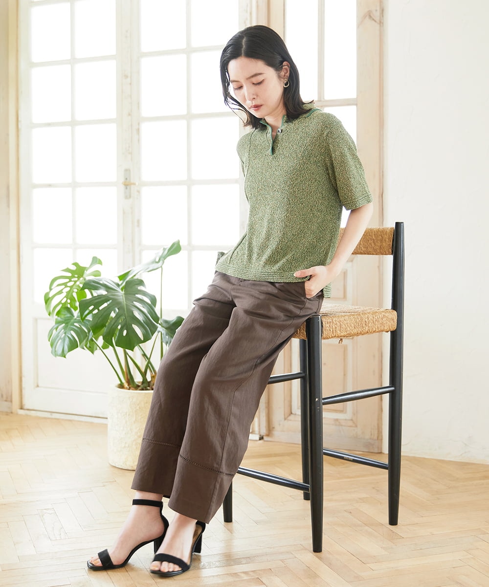 PHLGD31290 GEORGES RECH(小さいサイズ)(メゾン ドゥ サンク)  [セットアップ対応]フレンチリネンハシゴレースワイドパンツ ブラウン