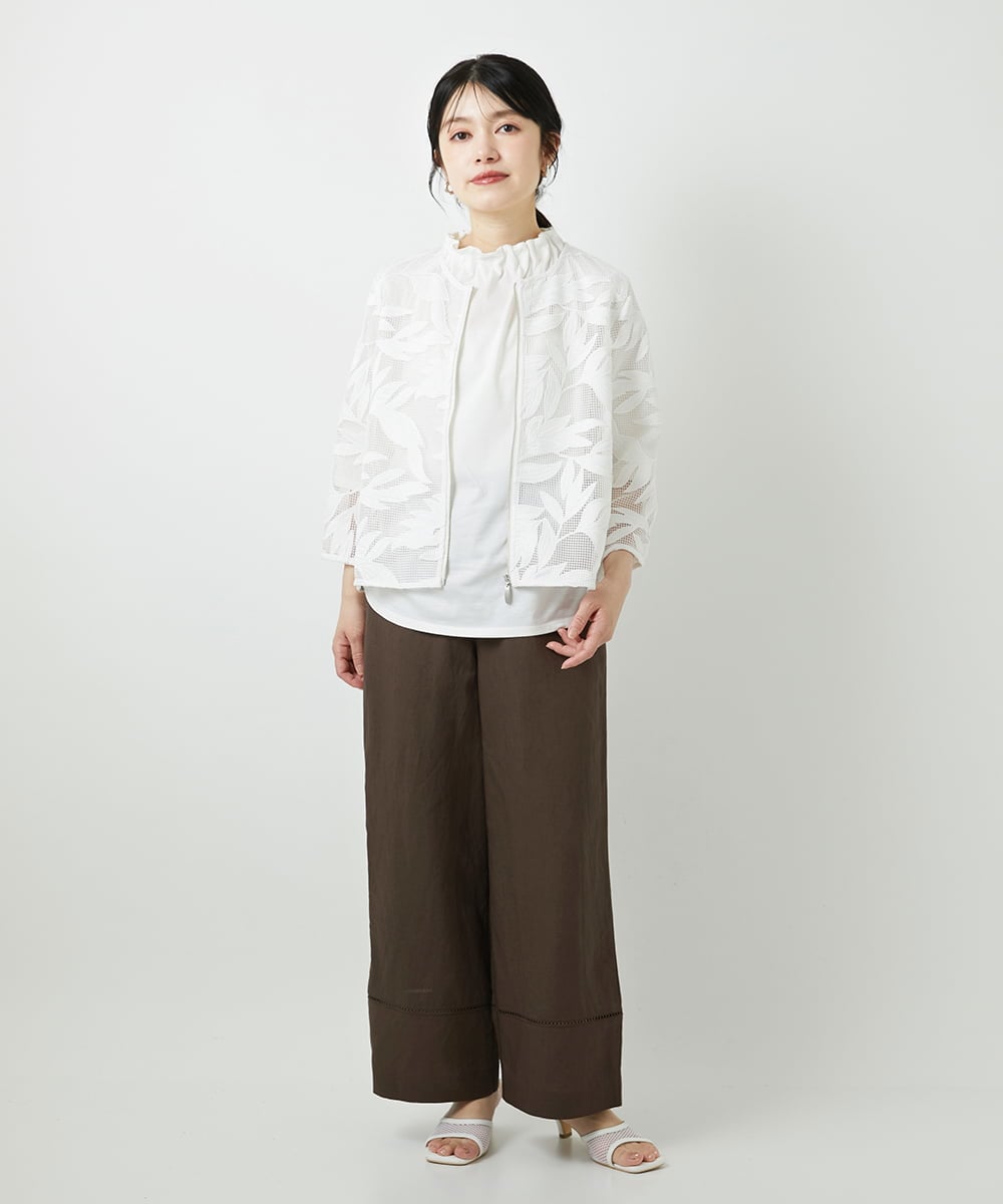 PHLGD31290 GEORGES RECH(小さいサイズ)(メゾン ドゥ サンク)  [セットアップ対応]フレンチリネンハシゴレースワイドパンツ ブラウン