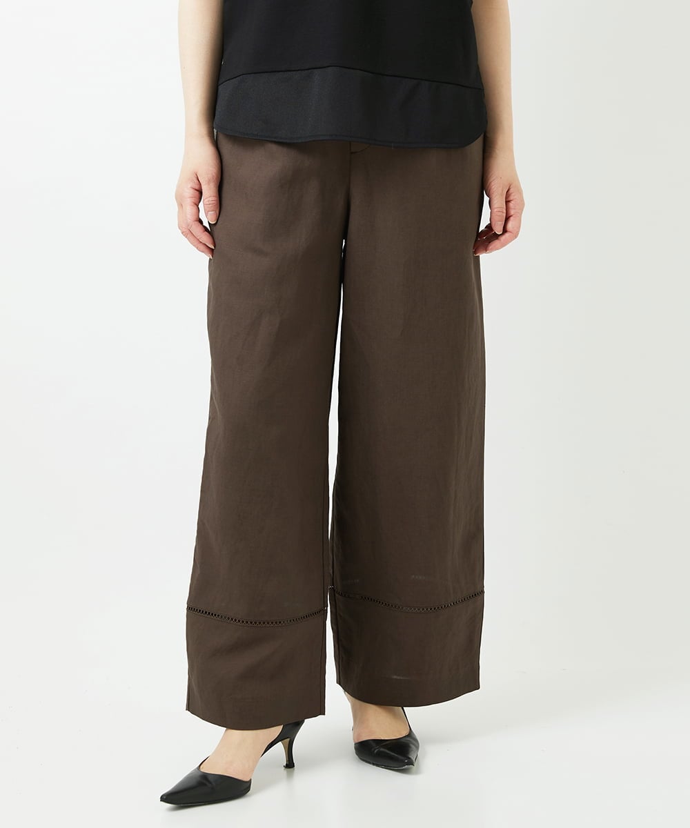 PHLGD31290 GEORGES RECH(小さいサイズ)(メゾン ドゥ サンク)  [セットアップ対応]フレンチリネンハシゴレースワイドパンツ ブラウン
