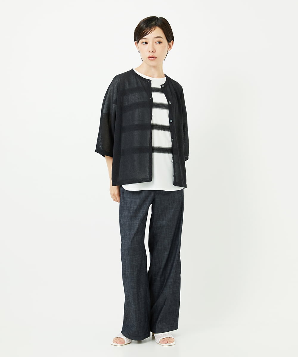 PHLHB12290 GEORGES RECH(小さいサイズ)(メゾン ドゥ サンク) デニム調シャンブレーワイドパンツ ネイビー