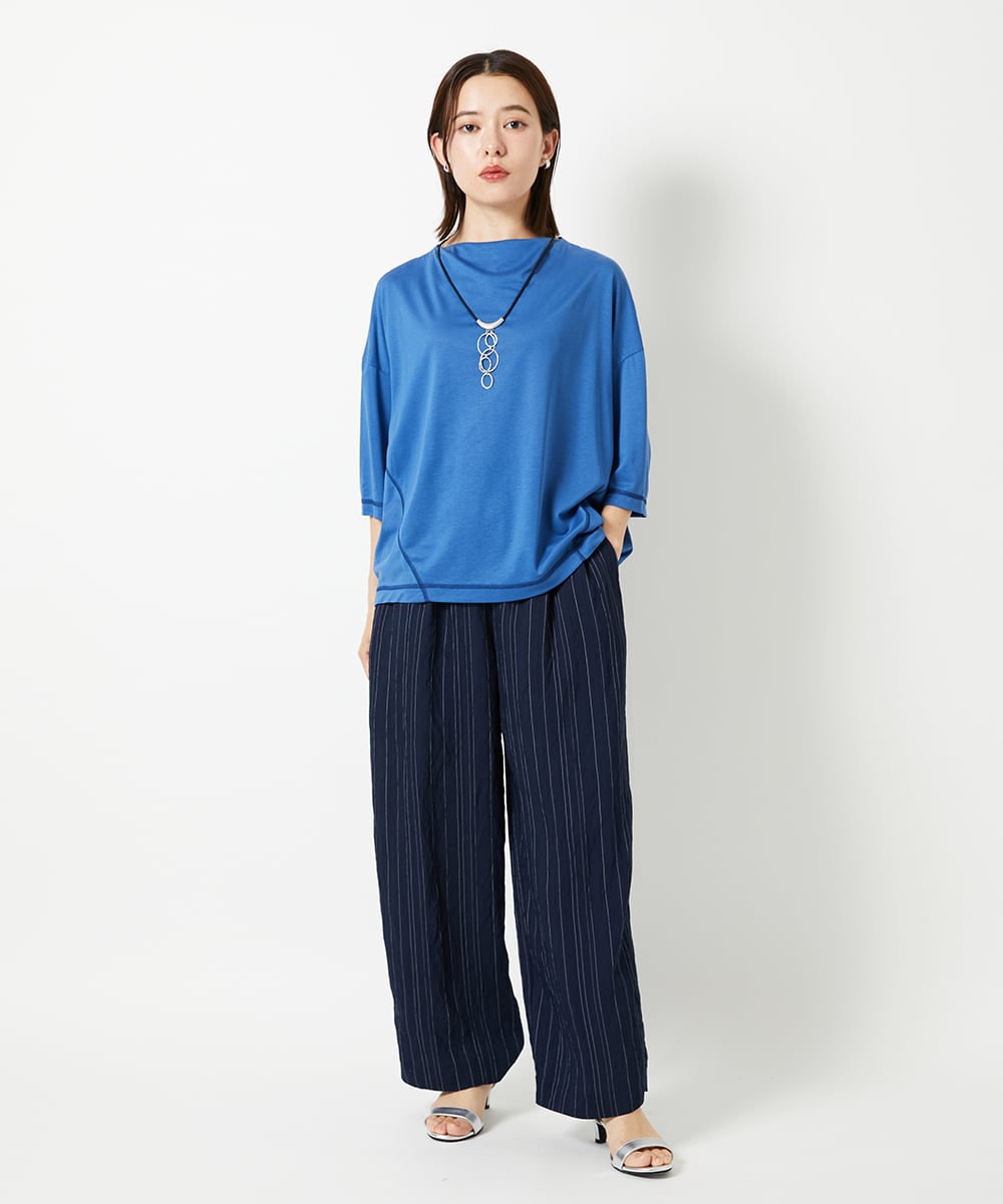 PHLHD46250 GEORGES RECH(小さいサイズ)(メゾン ドゥ サンク) ランダムピンストライプドビーバレルパンツ ブラウン